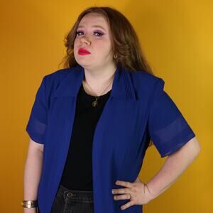 Vintage Sheer Blue Collared Cardigan, 18